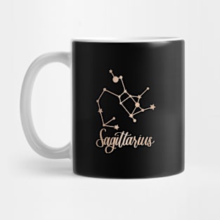 Sagittarius Zodiac Constellation in Rose Gold - Black Mug